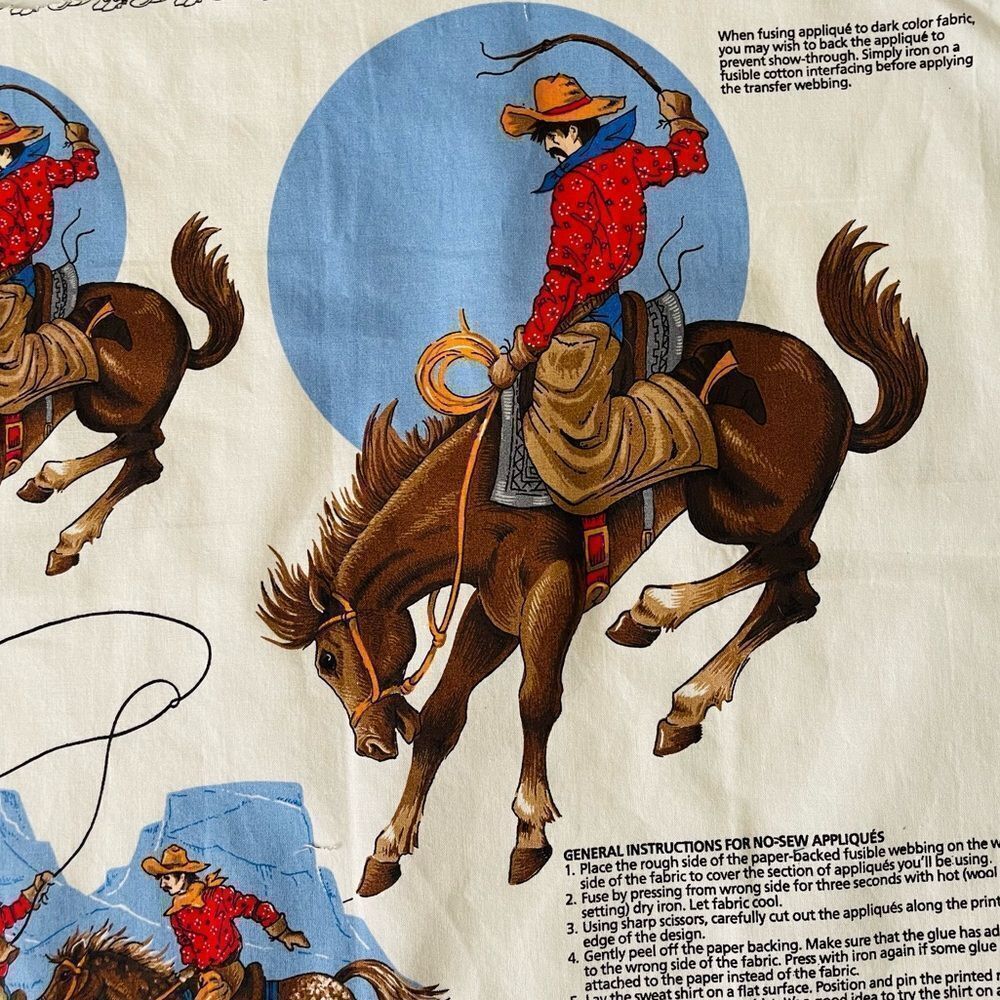 Vintage Western Rodeo Cowboy Bronco Appliqué Fabric Panel - Picture 8 of 15